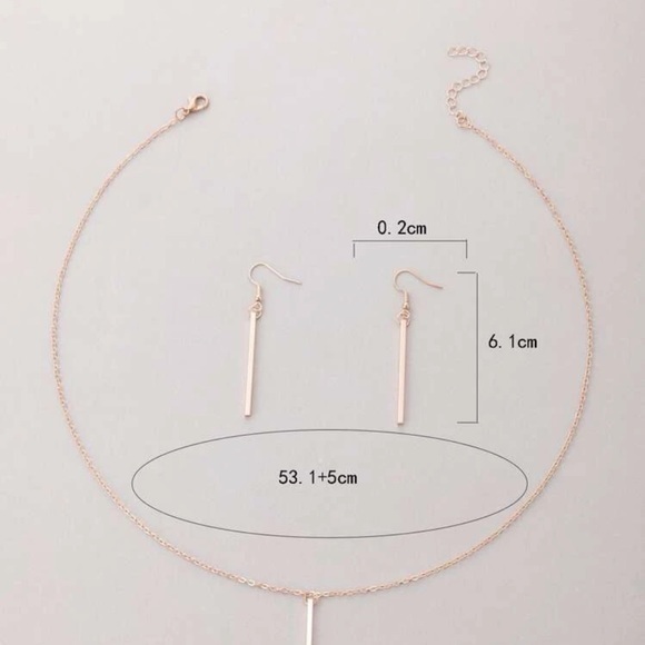 2 pcs Bar Geometric Drop Earrings and Necklace Set Rose Gold - Picture 5 of 7